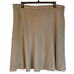 Seersucker Taupe and White A-Line Midi Skirt